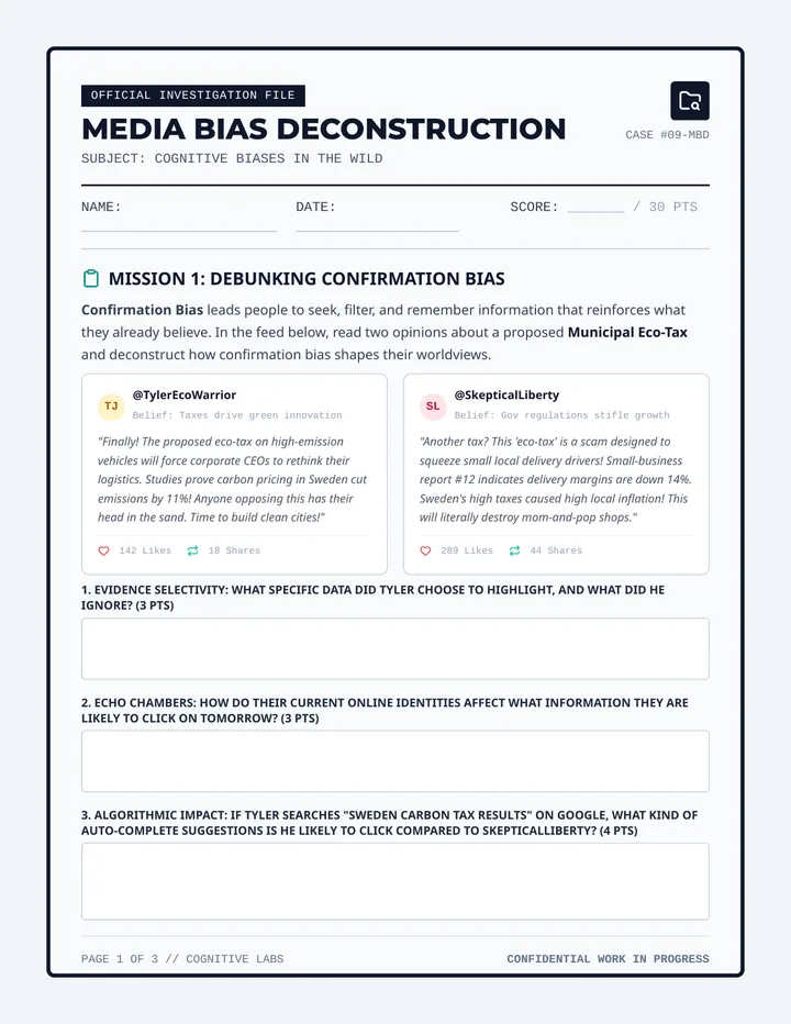 Media Bias Worksheet Pack
