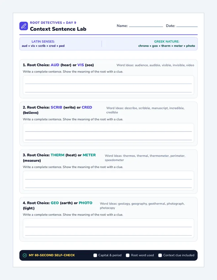 Context Sentence Worksheet