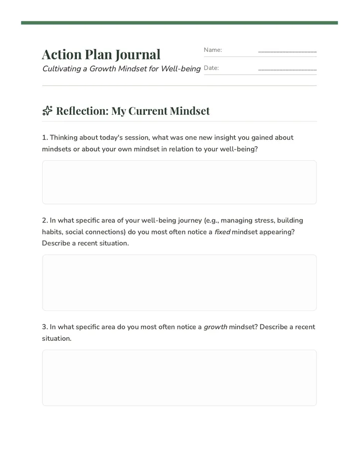 Growth Mindset Action Plan Journal