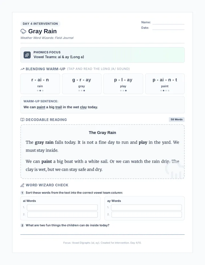 Gray Rain Worksheet