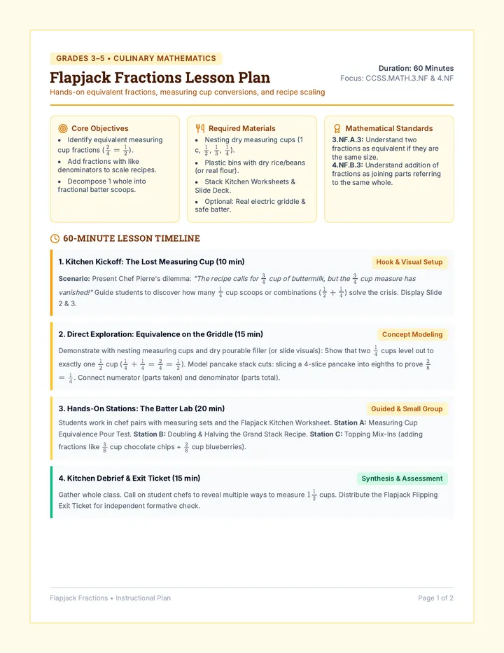 Flapjack Fractions Lesson Plan