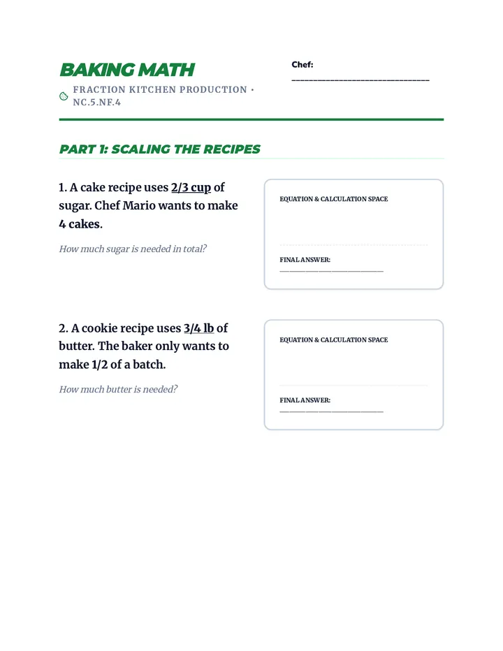 Baking Math Worksheet