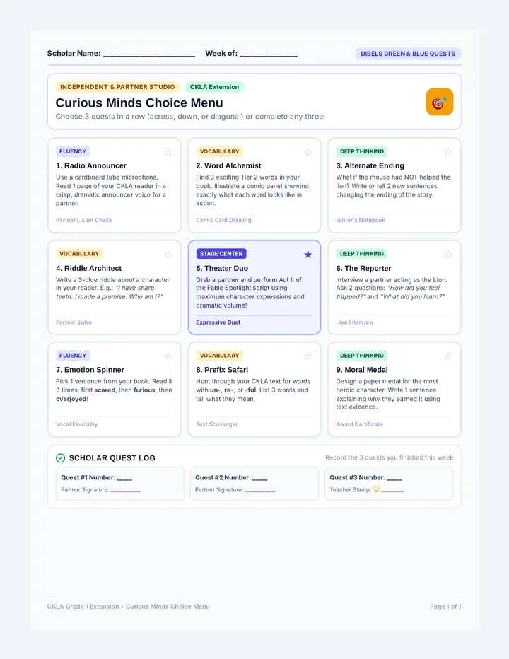 Curious Minds Choice Menu