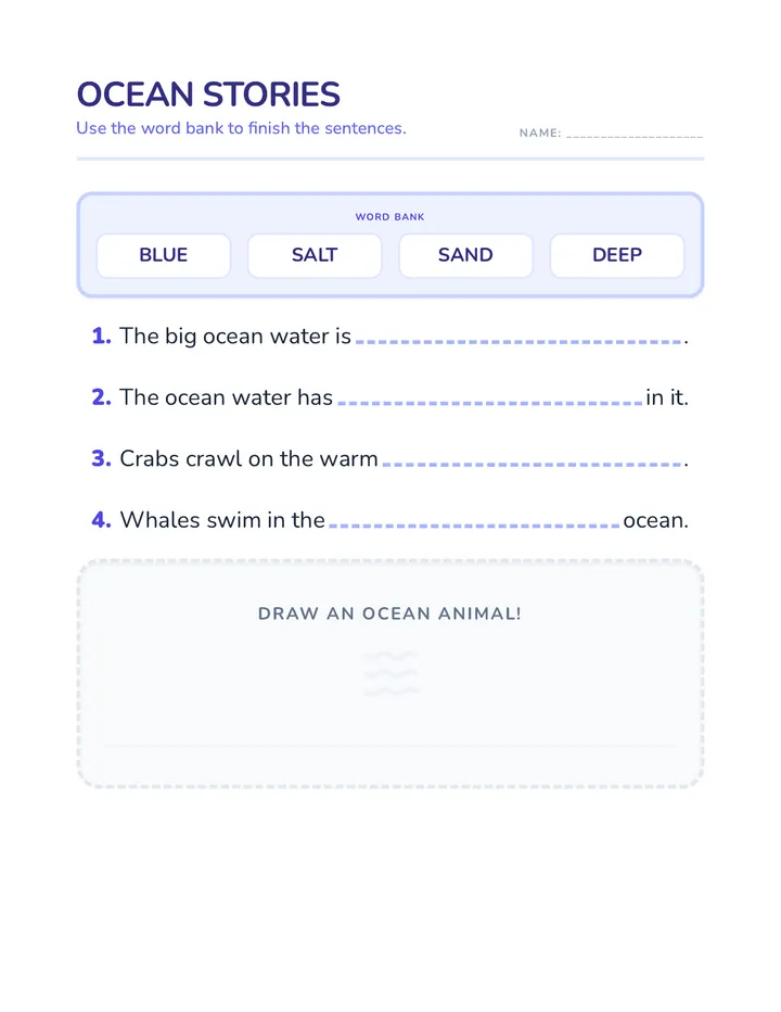 Ocean Stories Worksheet