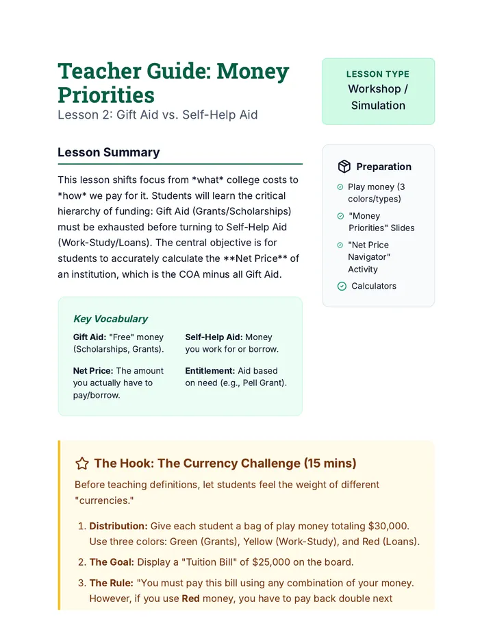 Money Priorities Teacher Guide