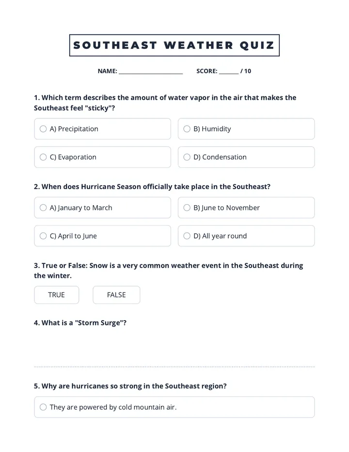 Southeast Weather Quiz
