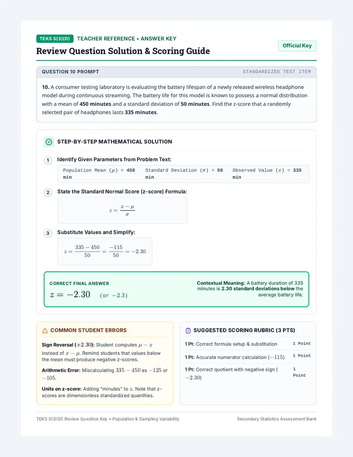 Z Score Answer Key