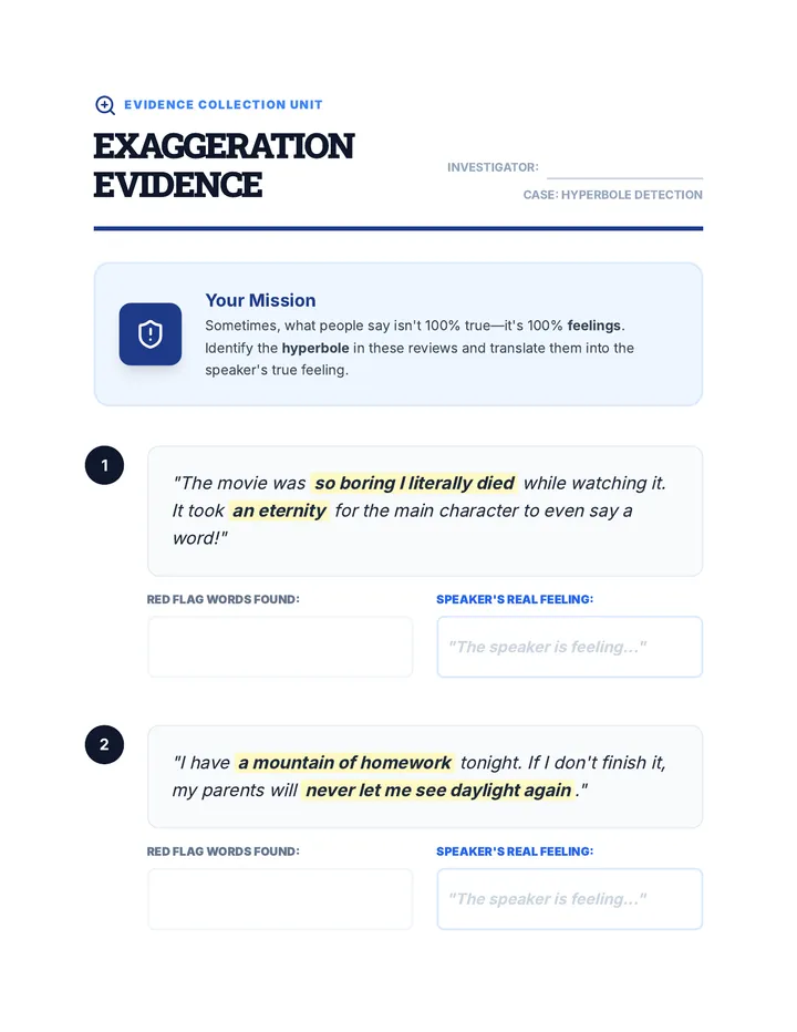 Exaggeration Evidence Worksheet