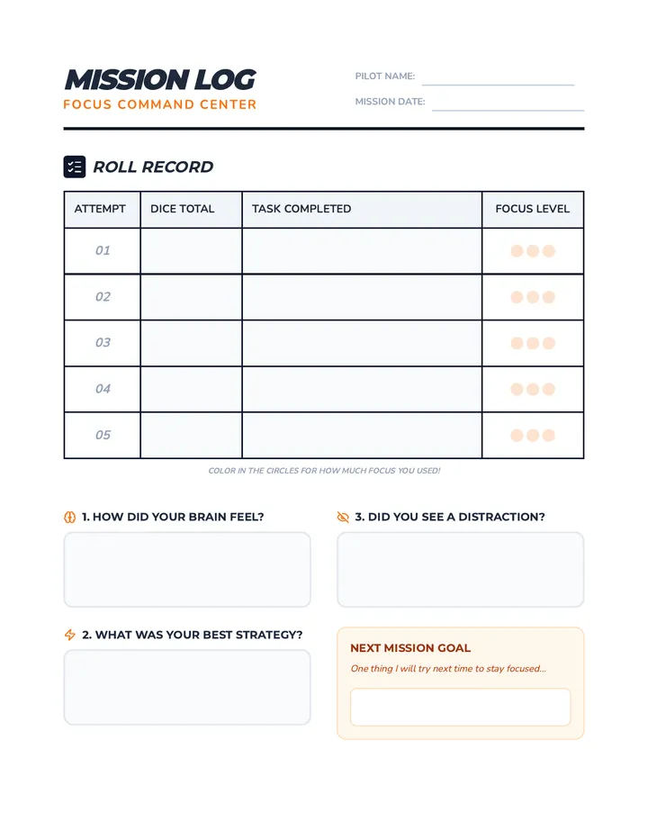 Focus Mission Log Worksheet