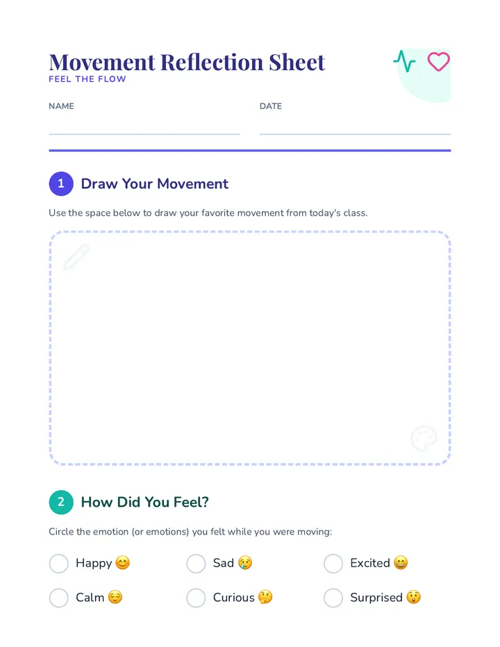Movement Reflection Sheet Worksheet
