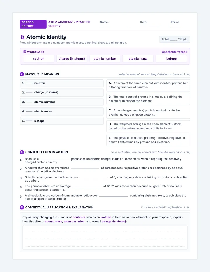 Atomic Identity Worksheet