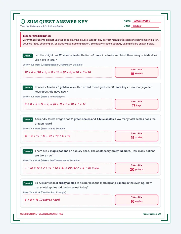 Sum Quest Answer Key