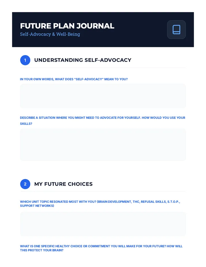 Self-Advocacy & Future Plan Journal Worksheet