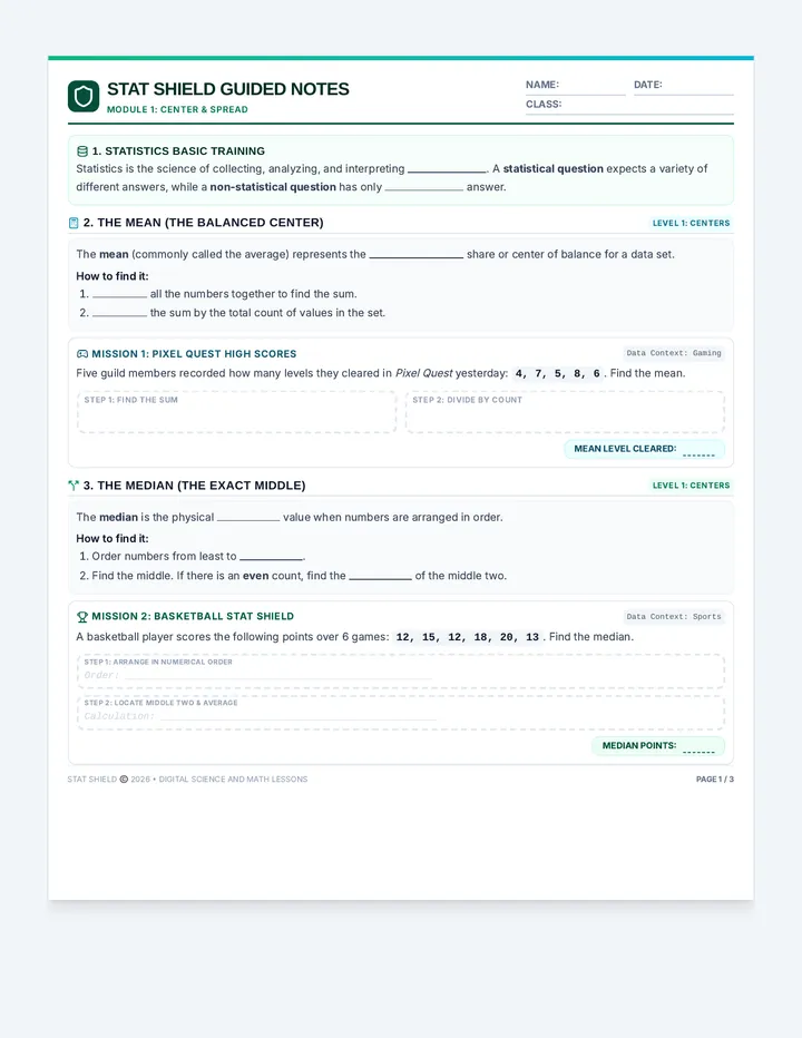 Stat Shield Guided Notes