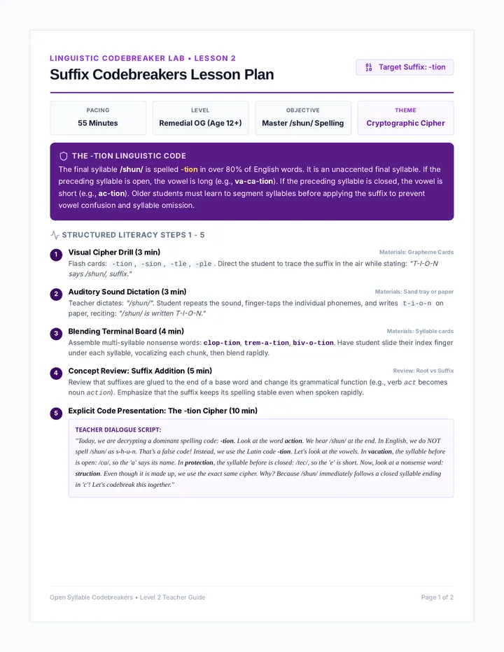 Suffix Codebreakers Lesson Plan