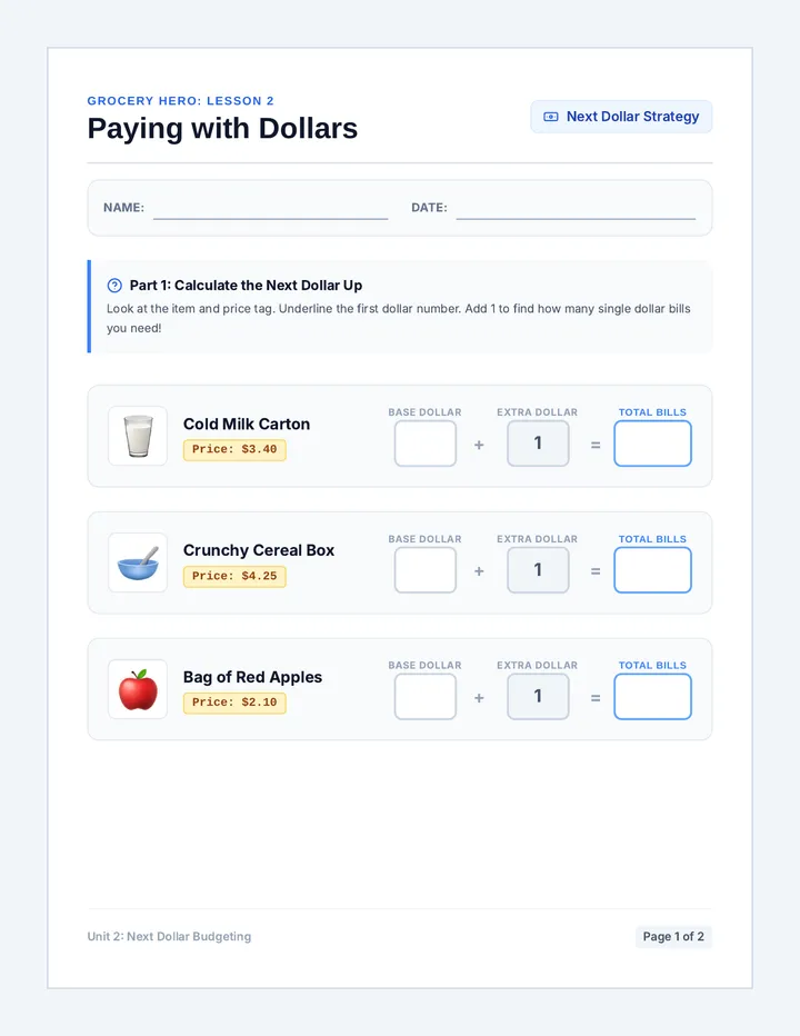 Next Dollar Worksheet