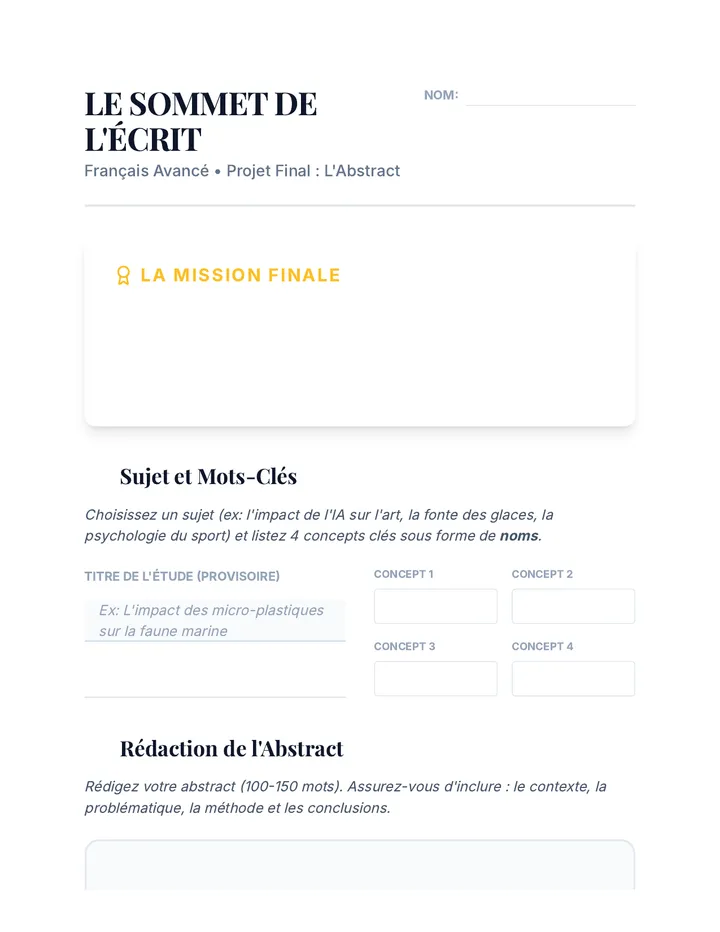 Le Sommet de l'Écrit Activity