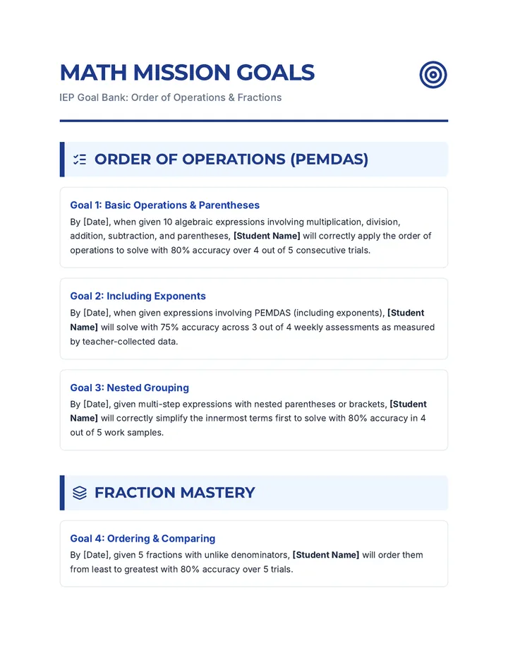 Math Mission Goals Teacher Resource