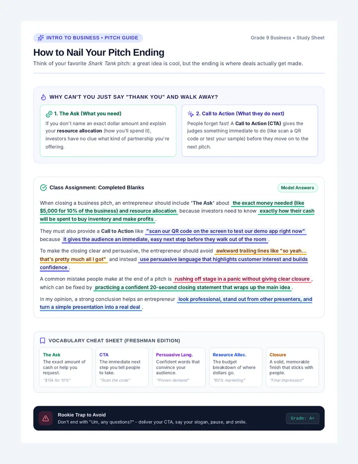 Pitch Closing Reference Guide