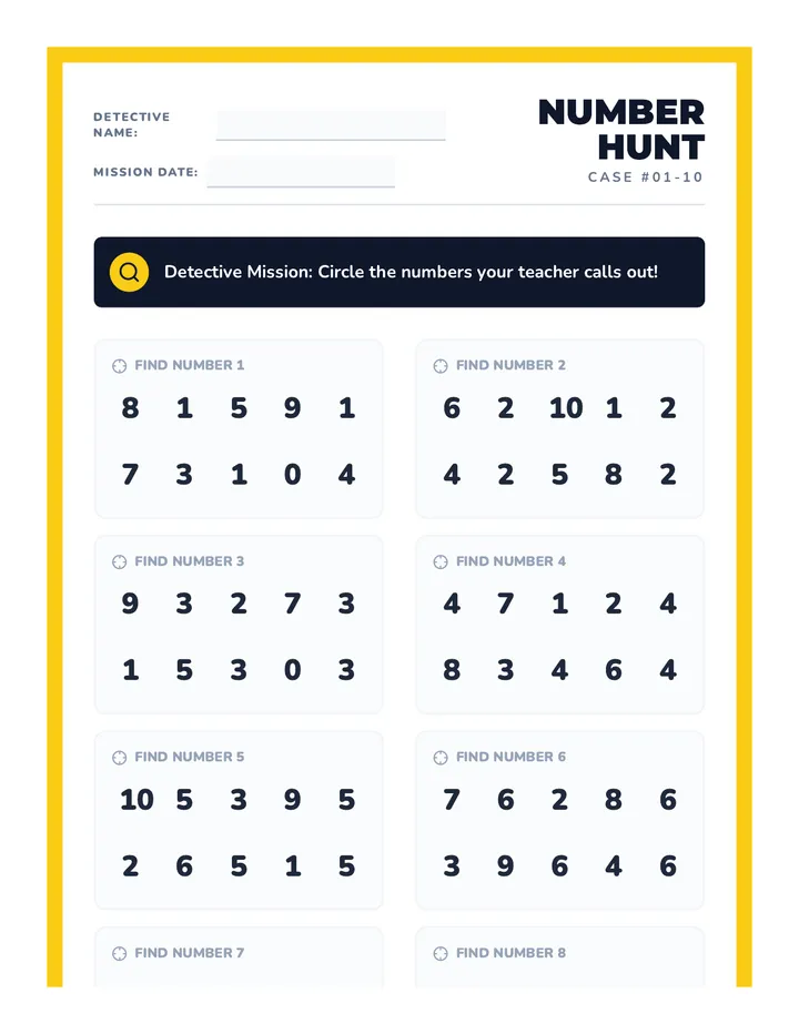 Number Hunt Activity Sheet