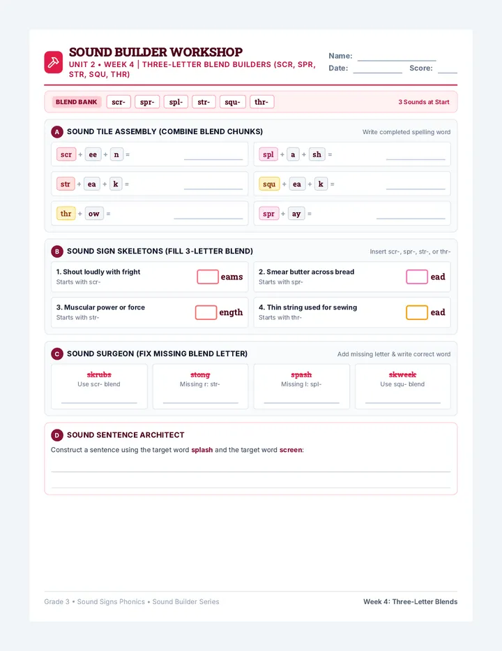 Triple Blend Sound Builder Worksheet
