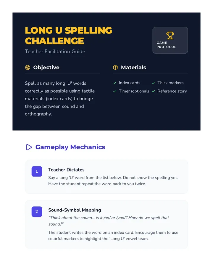 Long U Spelling Challenge Game Guide