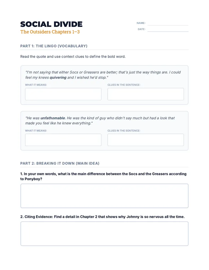 Social Divide Worksheet 1-3