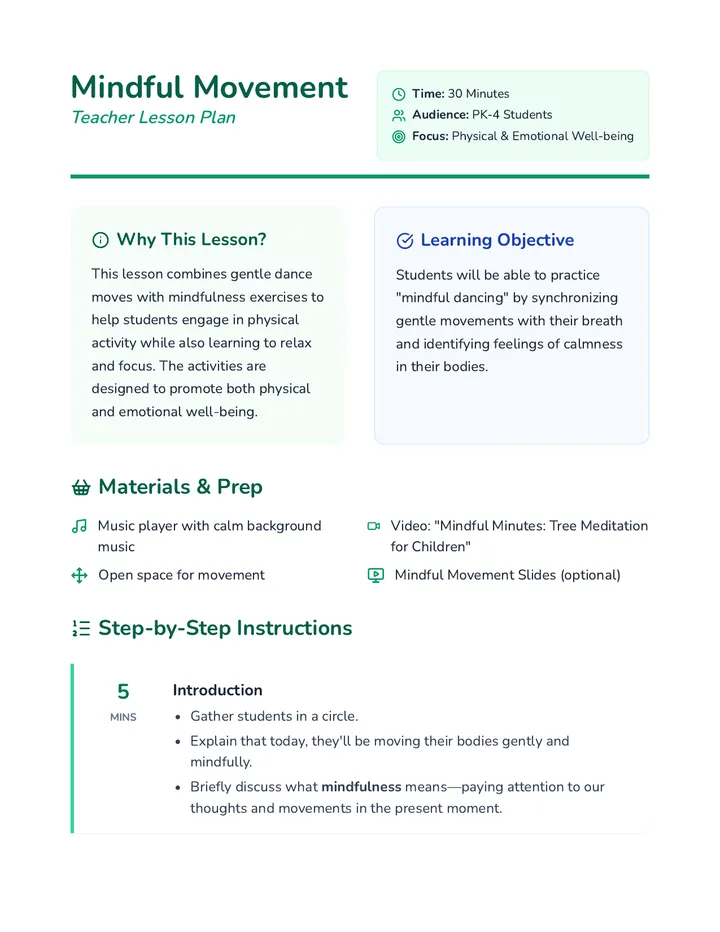 Mindful Movement Lesson Plan