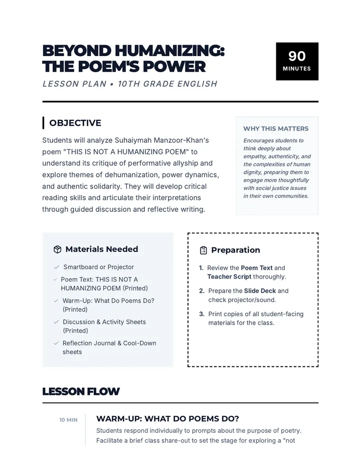 Beyond Humanizing Lesson Plan