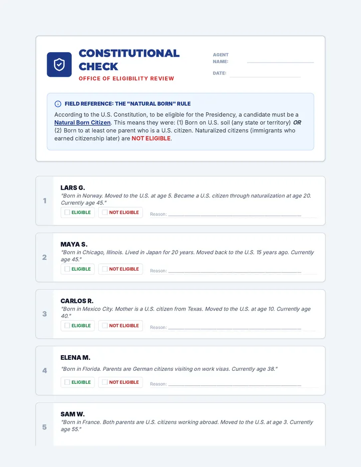 Constitutional Check Worksheet