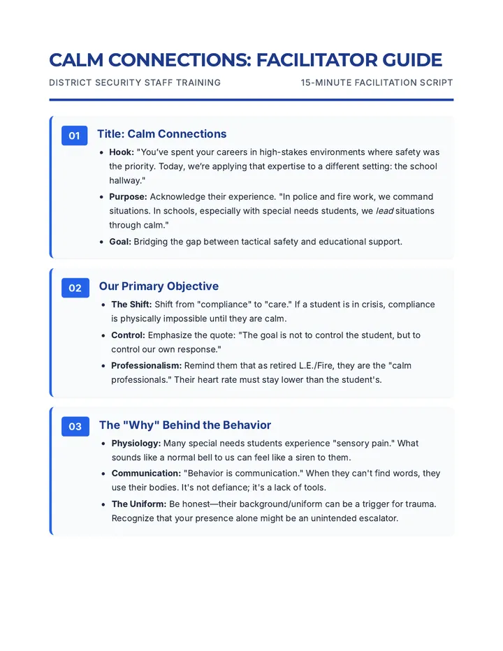 Calm Connections Facilitator Guide page 1