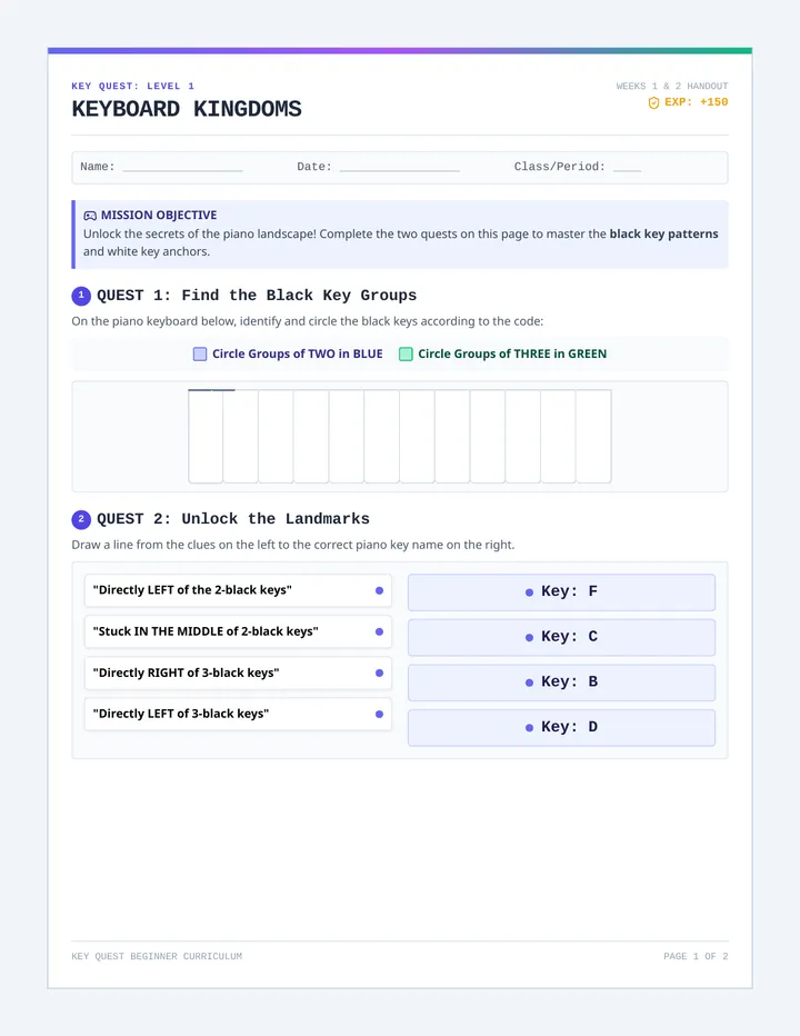 Keyboard Kingdoms Worksheet