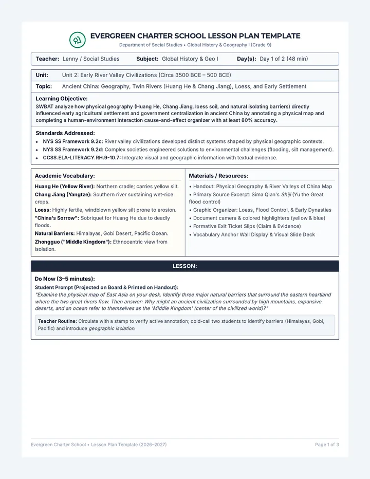 Yellow River Lesson Plan