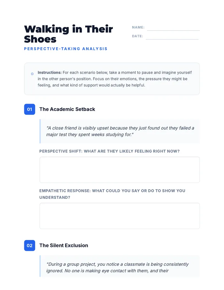 Walking in Their Shoes Worksheet