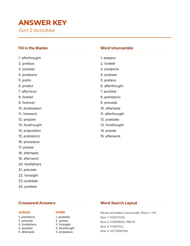 Prefix Power Sort 2 Answer Key Teacher Resource