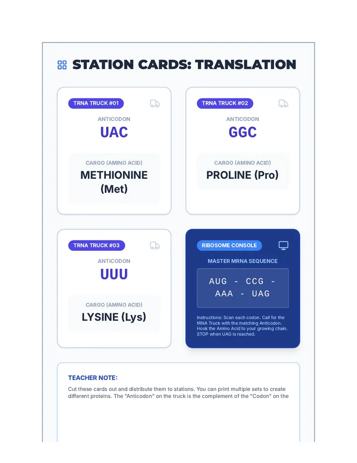 Ribosome Station Cards Activity Resource