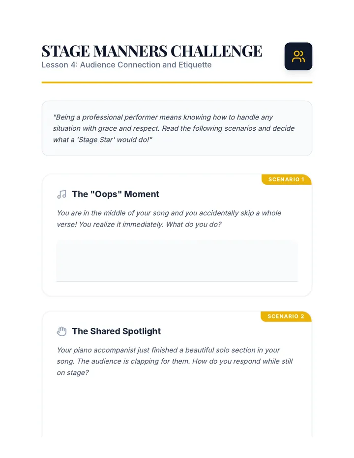 Stage Manners Challenge Worksheet