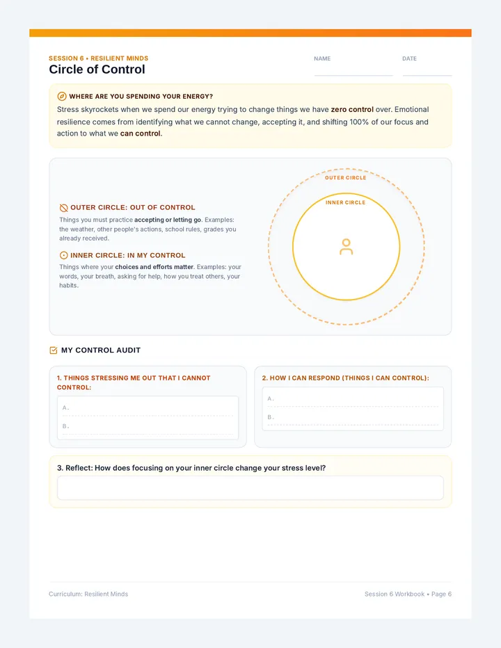 Circle of Control Worksheet