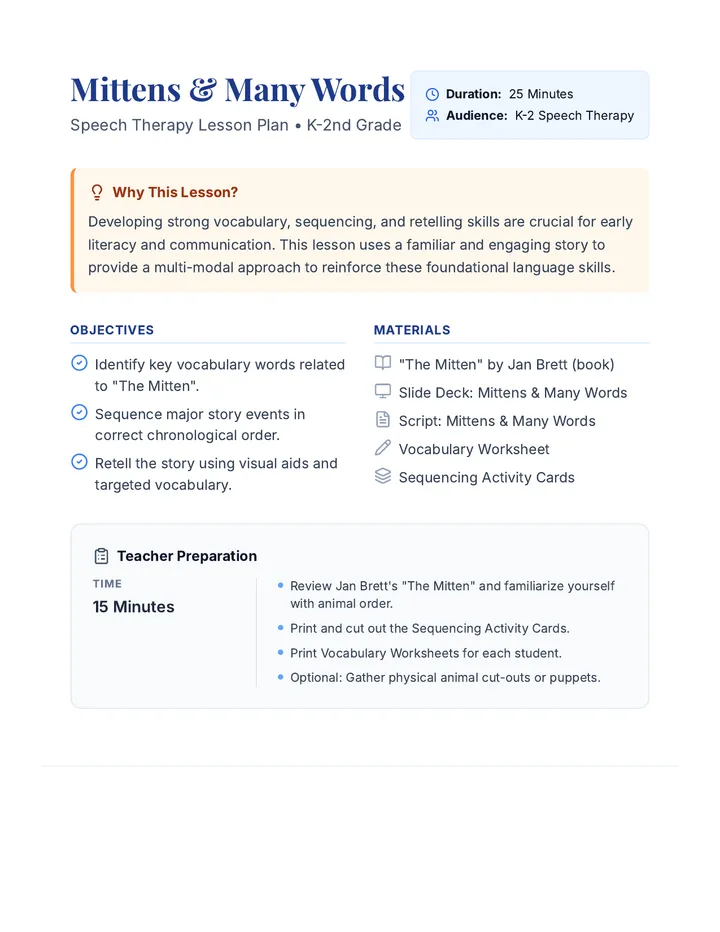 Mittens & Many Words Lesson Plan