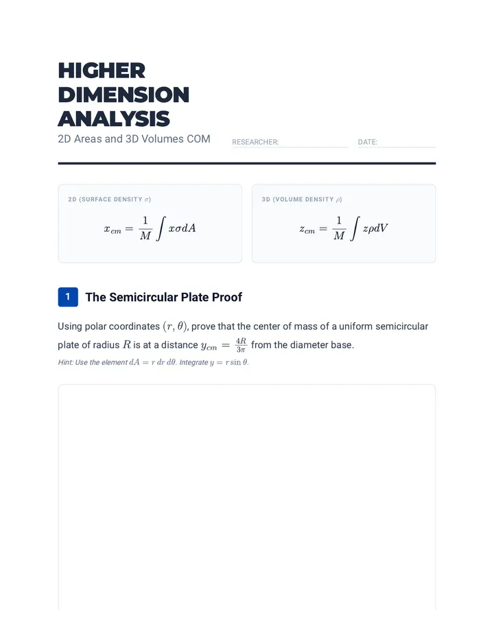 Higher Dimension Integrals Worksheet