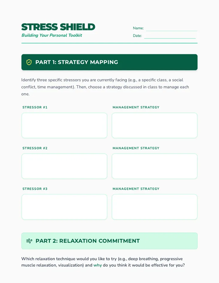 Stress Shield Worksheet