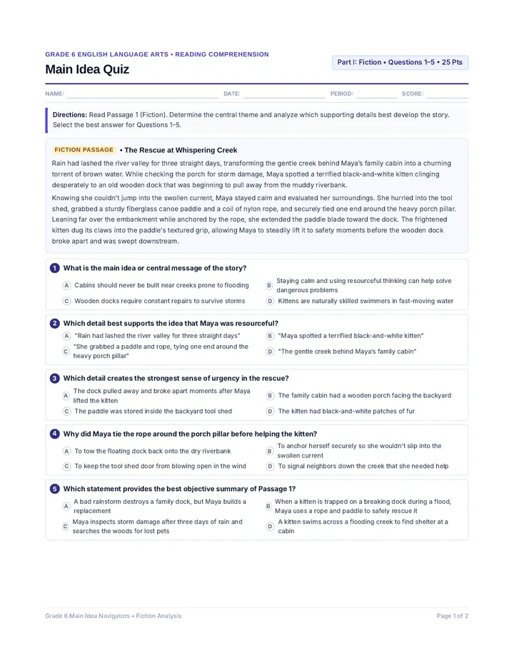 Main Idea Quiz