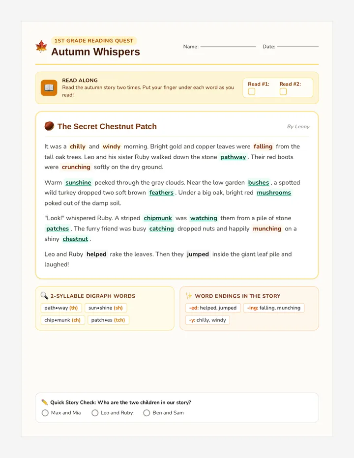 Autumn Whispers Worksheet Packet