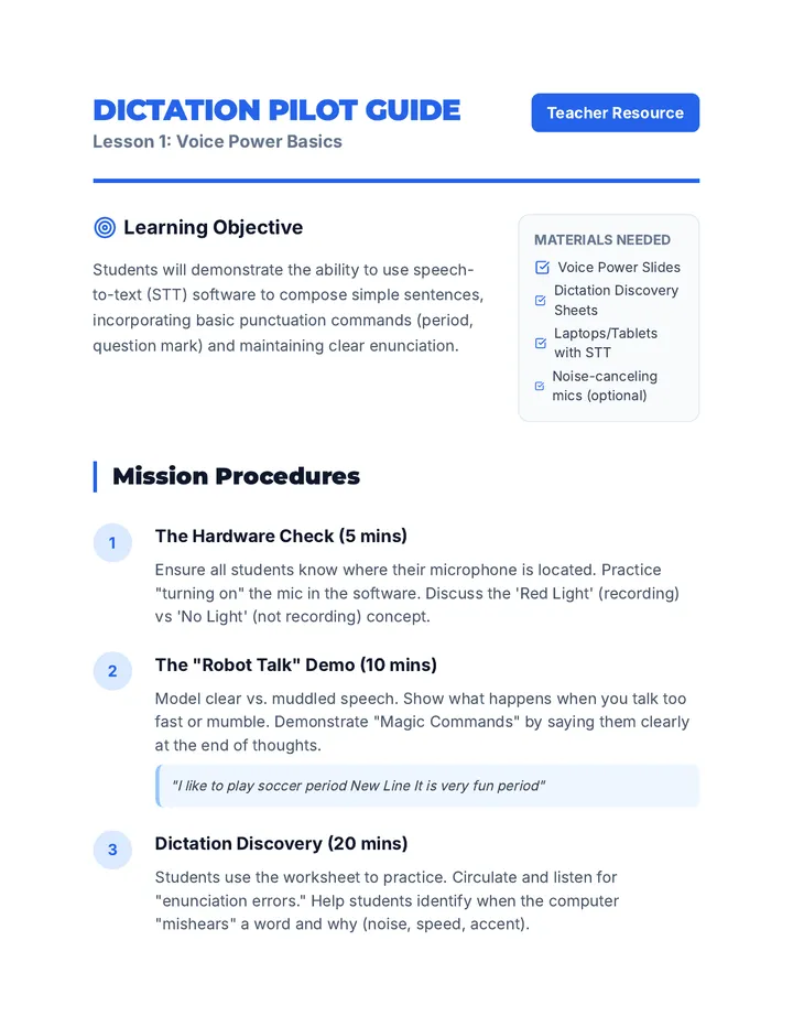 Dictation Pilot Teacher Guide