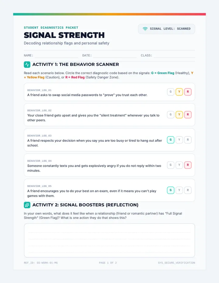 Signal Strength Guided Worksheet page 1