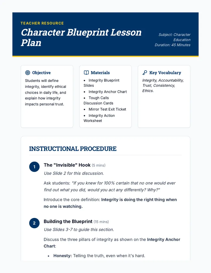 Integrity Blueprint Lesson Plan