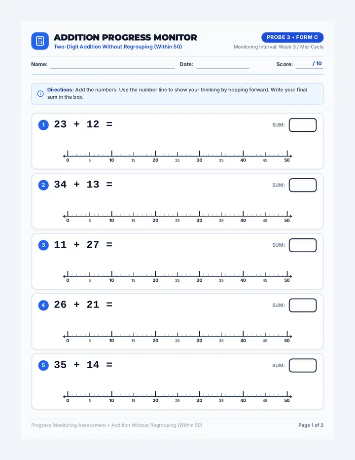 Addition Probe 3 Assessment