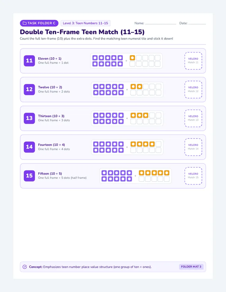 Teen Number Match Folders