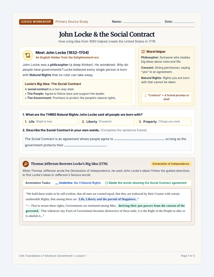 Social Contract Worksheets