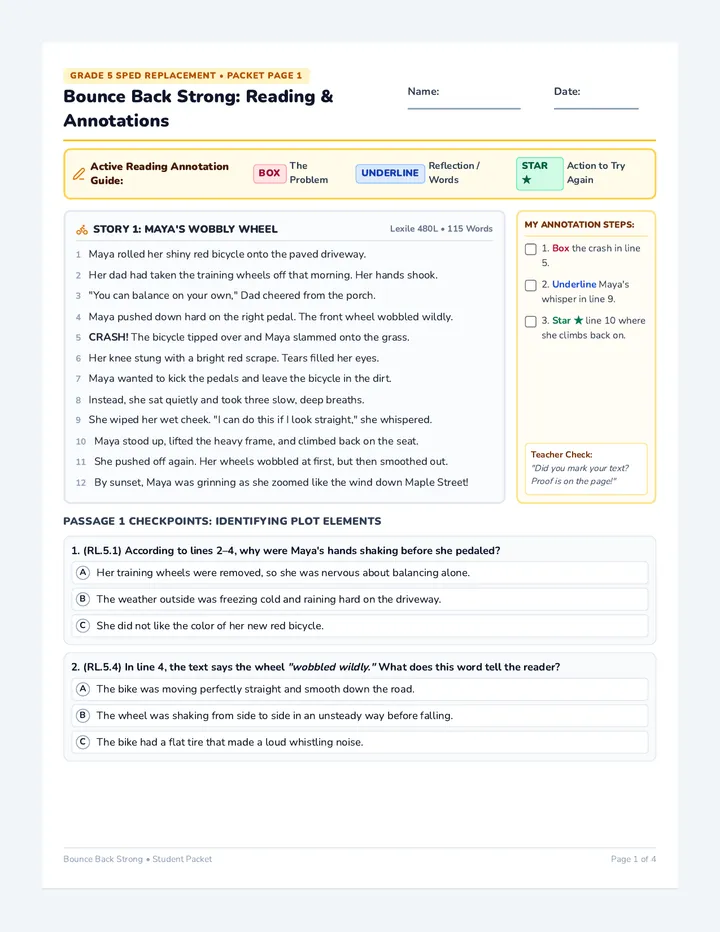 Bounce Back Worksheet